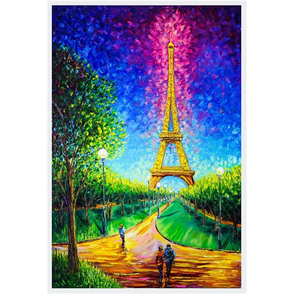 Svyatoslav Shyrochuk- Original Oil on Canvas "Eiffel Tower at Night"