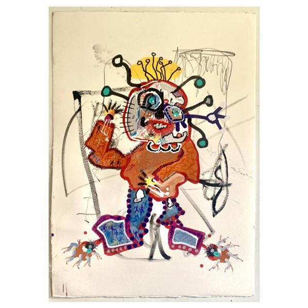 Paul Kostabi, "Squabling Amongst Myself" Hand Signed Original Painting with Letter of Authenticity.