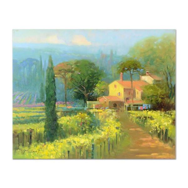 Ming Feng, "Lone Cypress" Original Oil Painting on Canvas, Hand Signed with Letter of Authenticity.