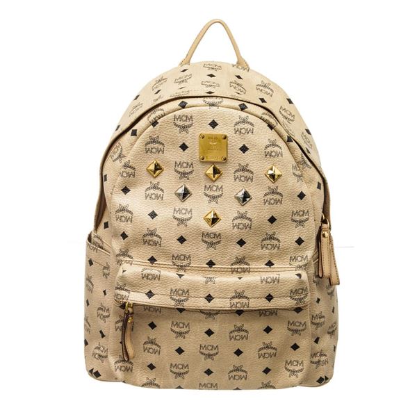 MCM Beige Visetos Coated Canvas Medium Backpack Bag