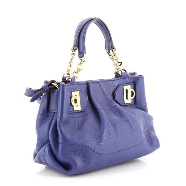 Salvatore Ferragamo W Chain Tote Leather Small Blue