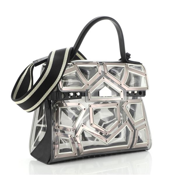 Delvaux Gladiator Tempete Top Handle Bag Metal Embellished Vinyl GM Clear, Silve
