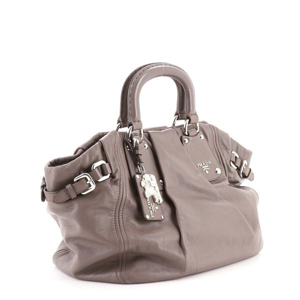 Prada Buckle Pleated Satchel Soft Calfskin Large Brown