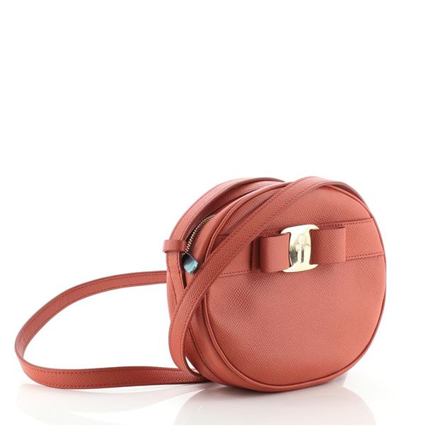 Salvatore Ferragamo Vara Bow Round Crossbody Bag Leather Small Red