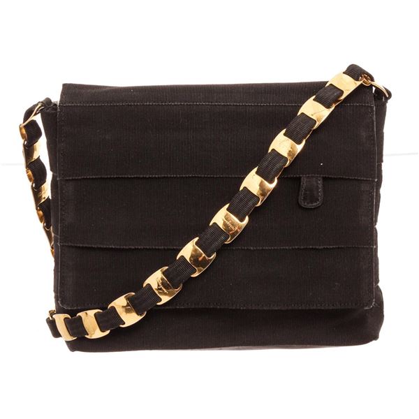 Ferragamo Black Canvas Chain Shoulder Bag