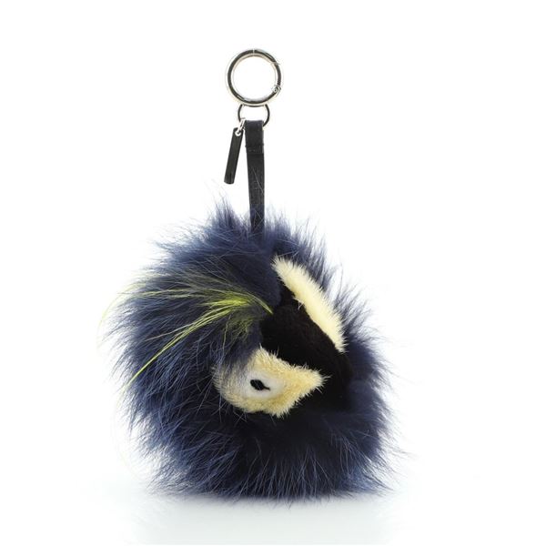 Fendi Monster Bug Bag Charm Fur with Leather Blue