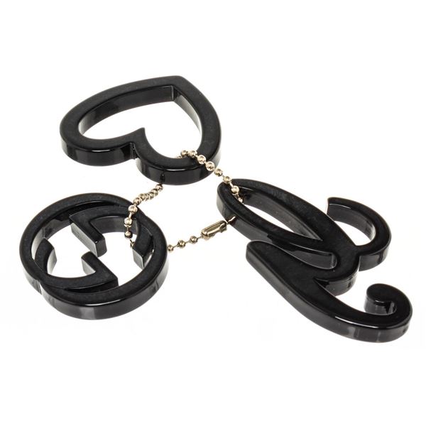 Gucci Black Plastic GG Heart Bag Charm
