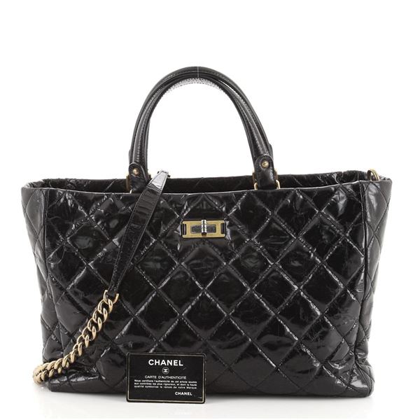 Chanel Rita Tote Quilted Glazed Crackled Calfskin Small Black