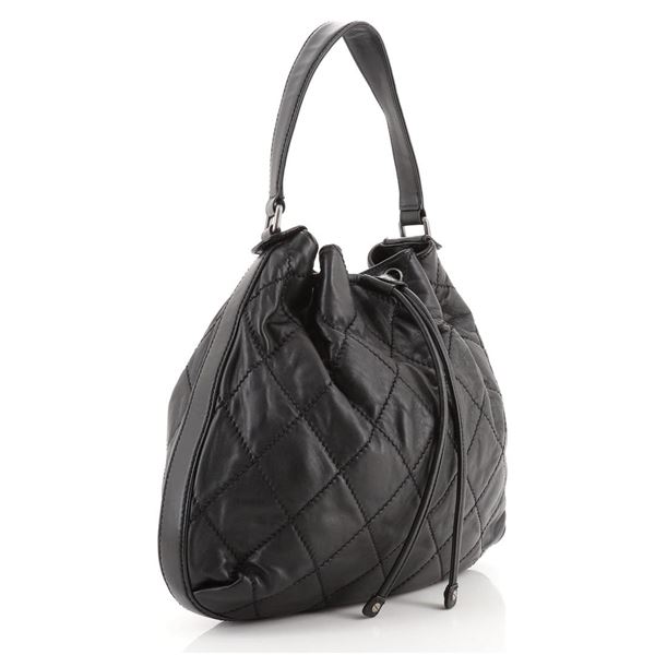 Chanel Drawstring Soft Hobo Quilted Calfskin Large Black