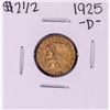 Image 1 : 1925-D $2 1/2 Indian Head Quarter Eagle Gold Coin