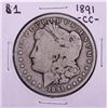 Image 1 : 1891-CC $1 Morgan Silver Dollar Coin