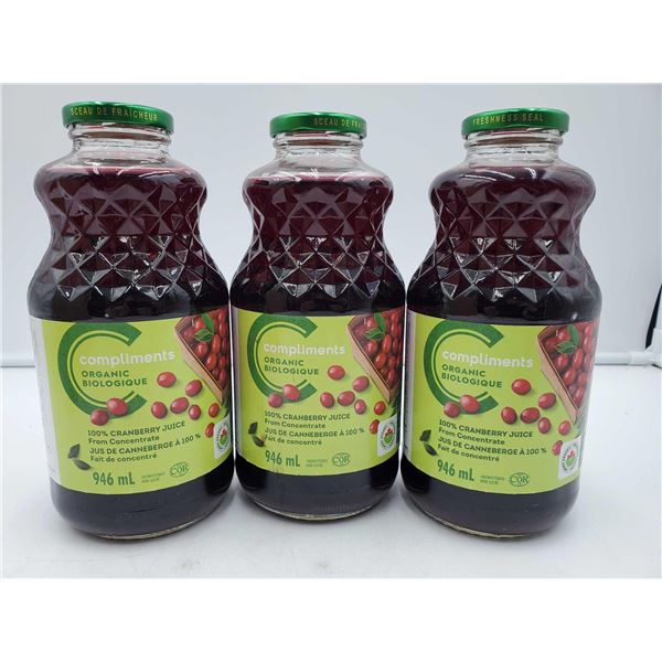 Compliments 100% Organic Cranberry Juice 3 x 946ml