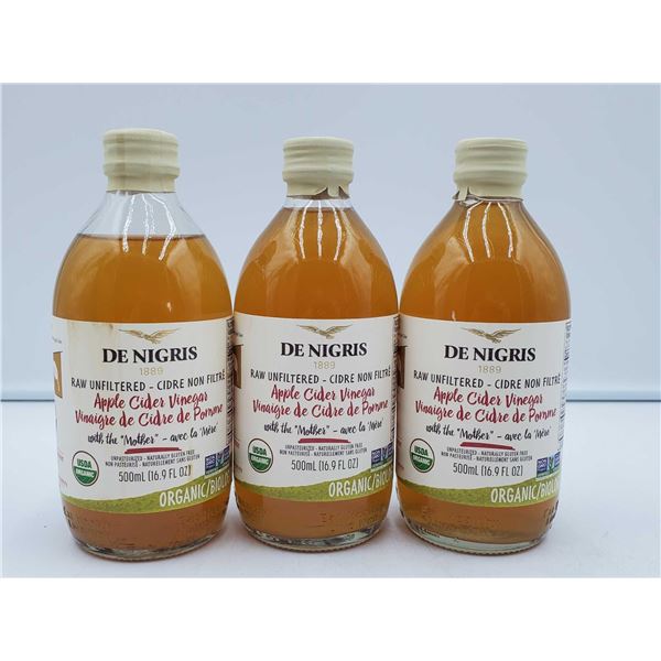 De Nigris Raw Unfiltered Apple cider Vinegar 3 x 500mL