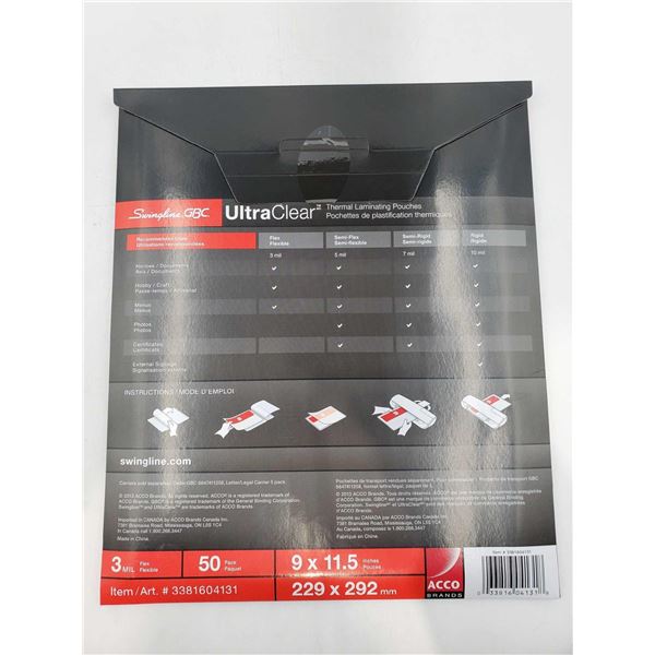 Swingline Letter size Thermal Laminating Pouches 3 mil x 50 count