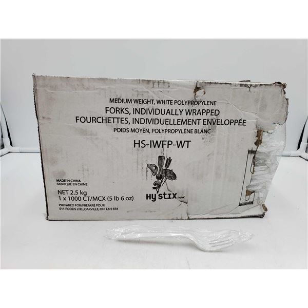 Case lot of individually wrapped plastic forks 1000 count