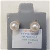 Image 2 : 14K Yellow Gold F.W. Pearl Round 6Mm, 2 In 1 Reversible Earrings, Made in Canada, Suggested Retail V
