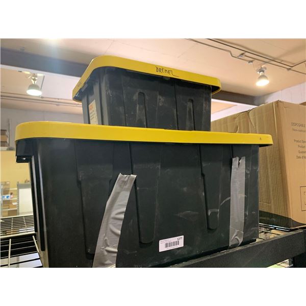 Lot of 2 Heavy Duty Construction Totes 1 Large 1 small with Lids