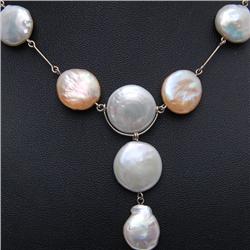Golden & White Flat Pearl Necklace Earrings (JEW-262)