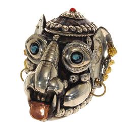 Tibetan Ritual Nickel Adorned Monkey Skull (ANT-500)