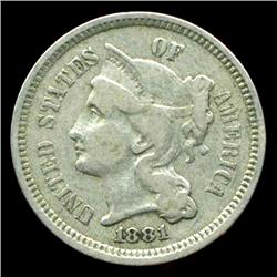 1881 3 Cent Nickel Coin XF+ RARE ERROR (COI-3762)