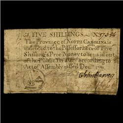 1771 North Carolina 5 Shilling Colonial Note (COI-3234)