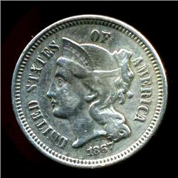 1867 3 Cent Nickel Coin AU RARE ERROR (COI-3775)