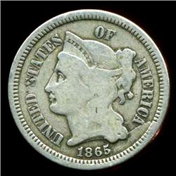1865 3 Cent Nickel Coin Better Grade RARE ERROR (COI-3765)