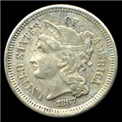 1867 3 Cent Nickel Coin XF+ RARE ERROR (COI-3759)