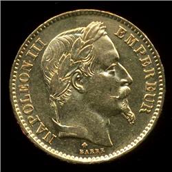 1867BB France Napoleon Gold 20 Franc Hi Grade Coin  (COI-699)