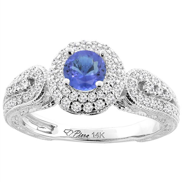 1.09 CTW Tanzanite & Diamond Ring 14K White Gold - REF-91N3Y