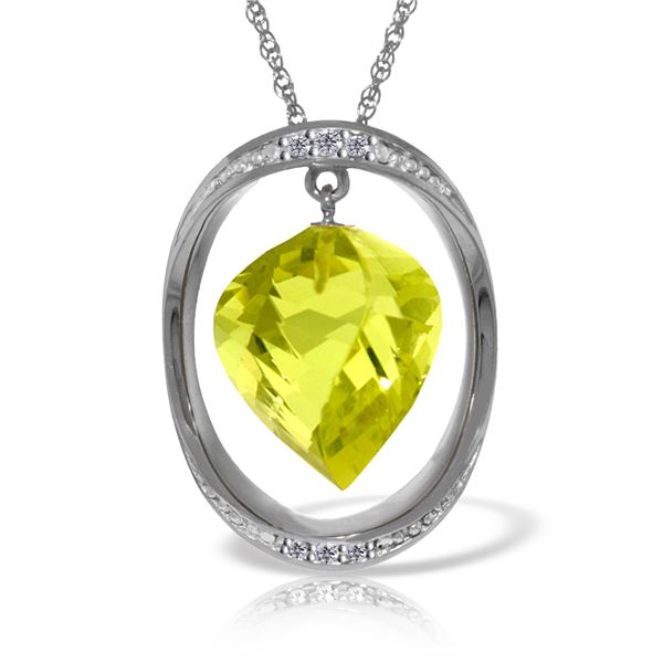 Genuine 10.85 ctw Lemon Quartz & Diamond Necklace 14KT White Gold - REF-111R2P