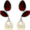 Image 1 : Genuine 16 ctw Pearl, Garnet & Garnet Earrings 14KT White Gold - REF-42Z2N