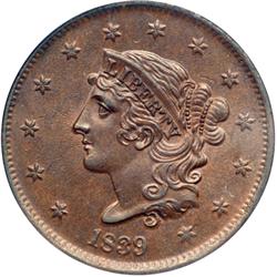 1839 N-13 R2 PCGS graded MS65 Brown.