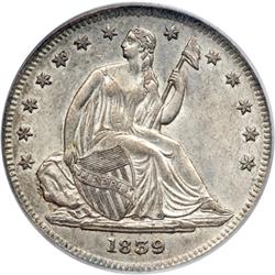 1839 Liberty Seated 50C. No Drapery PCGS AU58
