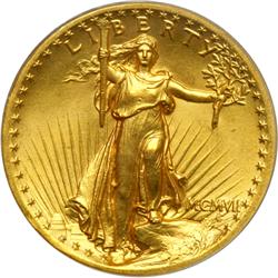 1907. High Relief, Roman Numerals, Flat Rim PCGS MS65