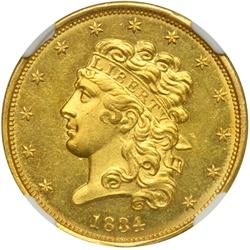 1834 $5 Classic Head. Plain 4 NGC MS63 PL