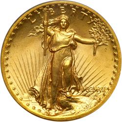 1907. High Relief, Roman Numerals, Flat Rim PCGS MS65