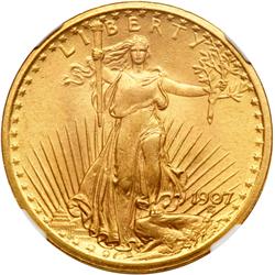 1907 $20 St. Gaudens. Flat Relief NGC MS64