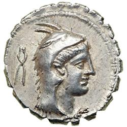 L. Papius, moneyer, c. 79 BC. AR Denarius (Serratus) mi