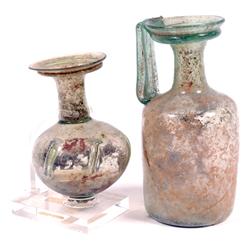 Pair of Roman Cylindrical Glass Bottles, circa 3rd-4th