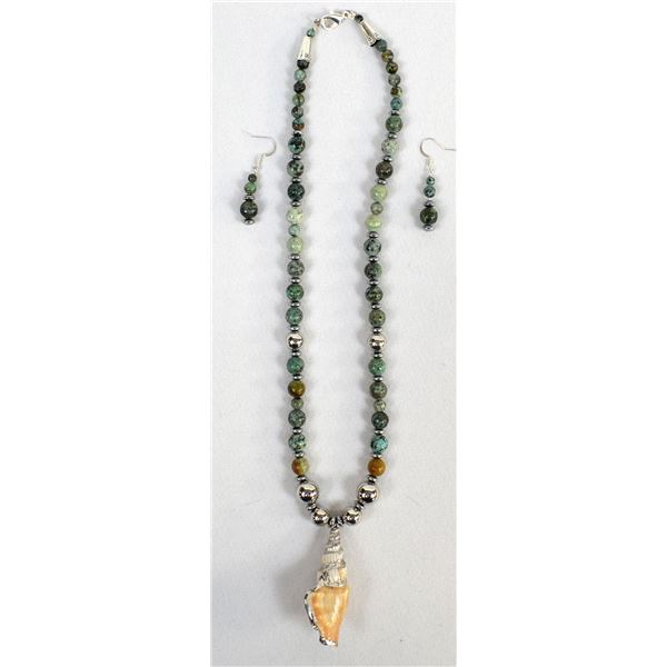 African Turquoise Sterling Necklace & Earrings