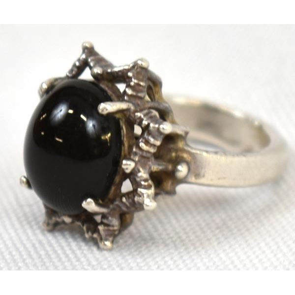 Polished Apache Tear Cabochon Sterling Silver Ring, Size 5.5