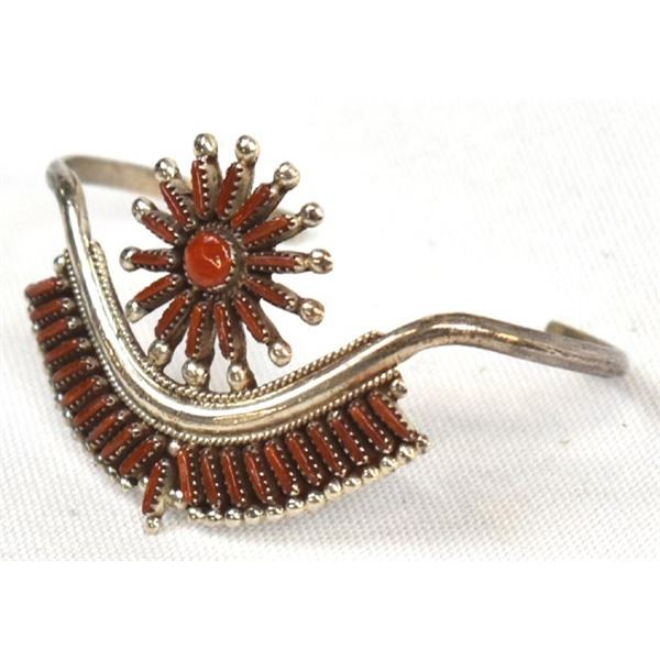 Zuni Sterling Needlepoint Coral Bracelet, Wallace