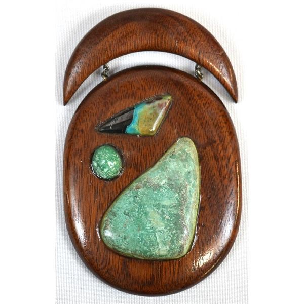 Vintage Turquoise and Variscite and Wood Pin