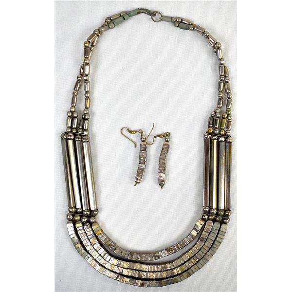 Silver Tone Beaded Necklace and Matching Earrings