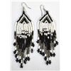 Image 1 : Hand Beaded Black and Pearlescent Bead Earrings