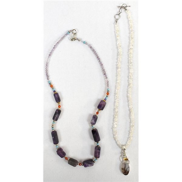 Fluorite Amethyst Silver & Mixed Bead Necklace