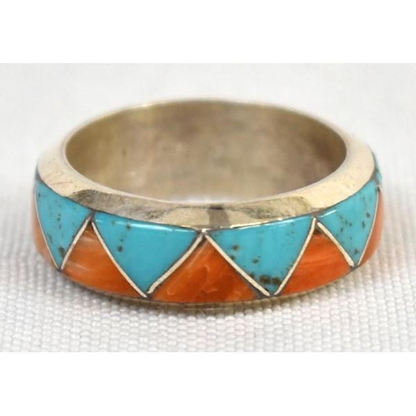 Native American Navajo Sterling Inlay Ring, 9.75