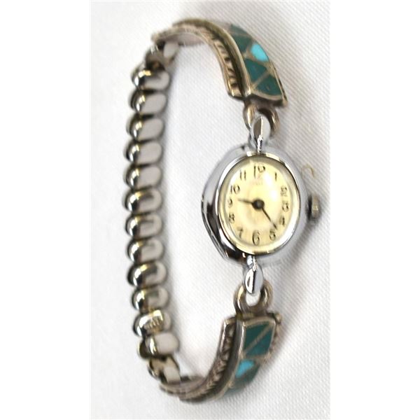 Zuni Inlay Sterling Silver Watch Band