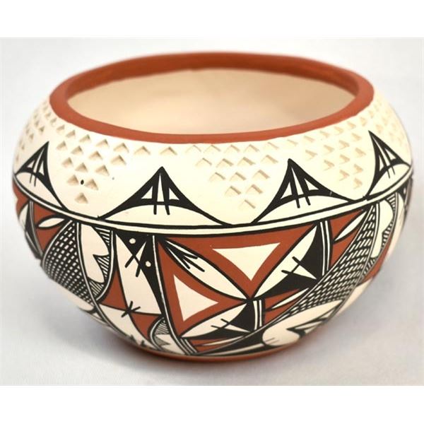Acoma Polychrome Pottery Bowl by L. Victorino